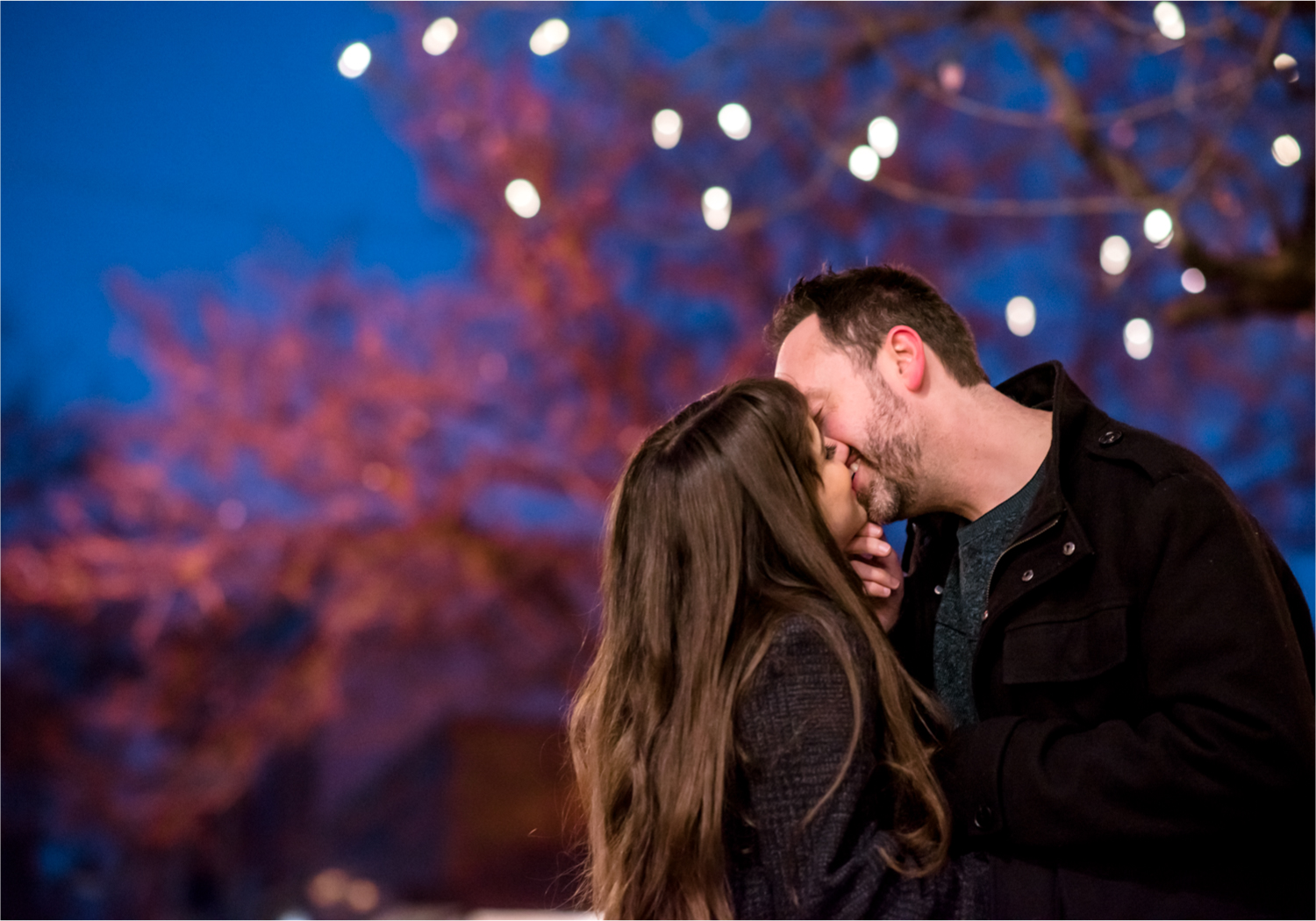 Snowy Winter Engagement in Old Town Fort Collins with twinkle lights | Britni Girard Photography, Colorado Wedding Photographer