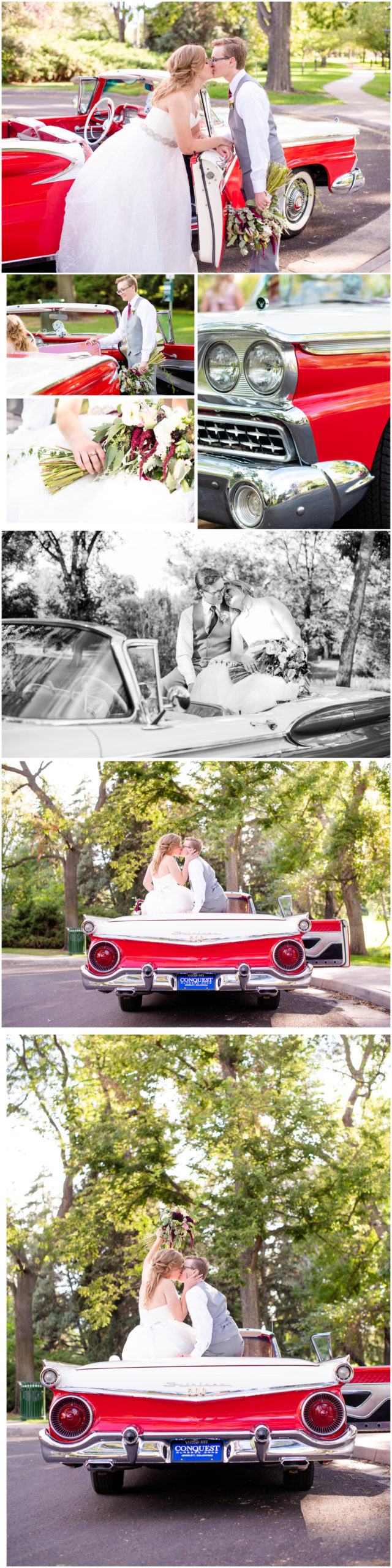 Wedding Transportation for Bride - Red Ford Skyliner convertible by Conquest Classic Cars of Greeley  | Greeley Armory Wedding - Britni Girard Photography - Colorado Wedding and Lifestyle Photography