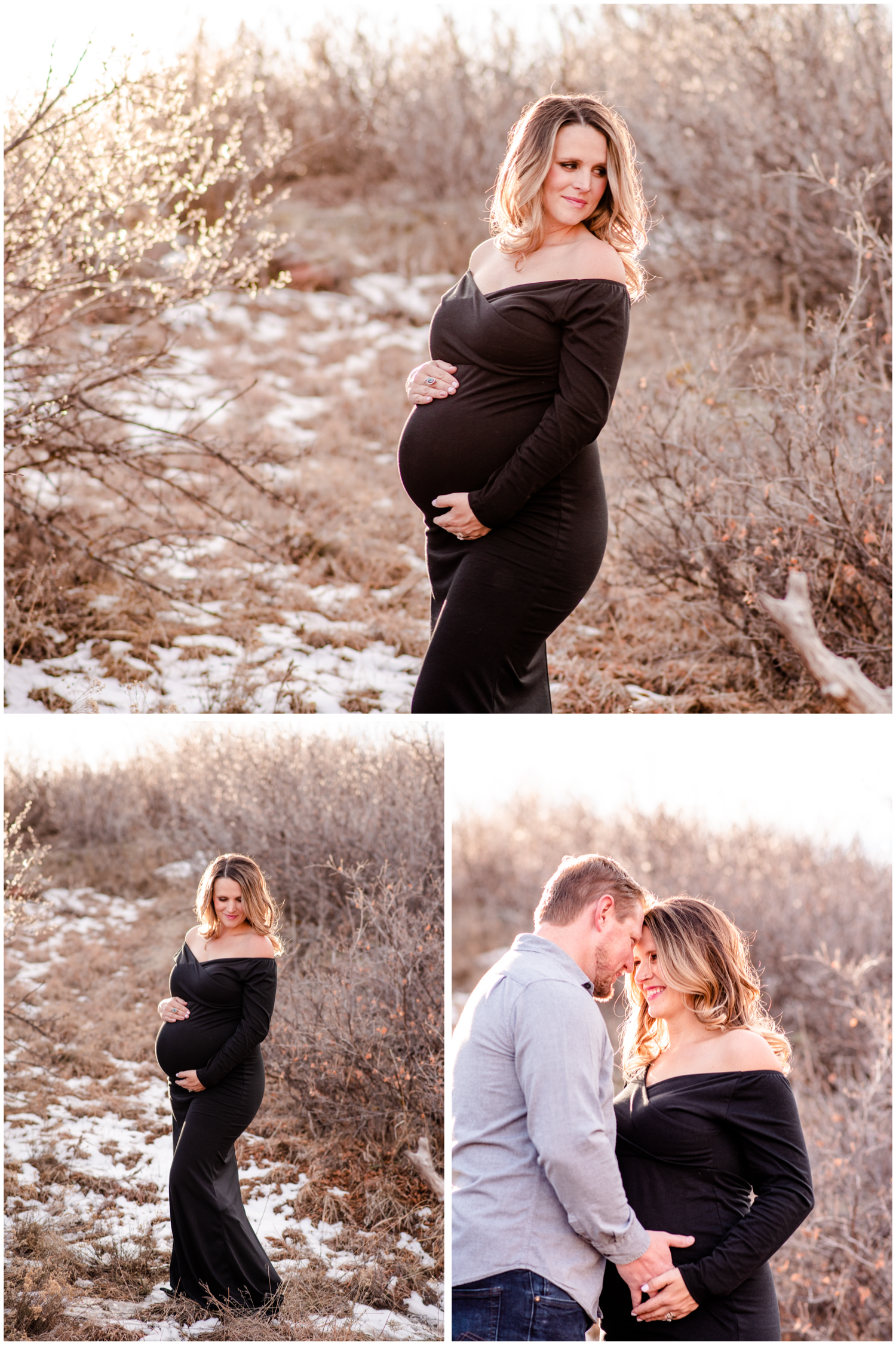 Sarah Brooks Styled Winter Maternity Session | Britni Girard Photography - Colorado Lifestyle Photographer - Black Dress maternity shoot in rocky mountains | Hair and Makeup by Chaundra Nelms Revier Glam 5280