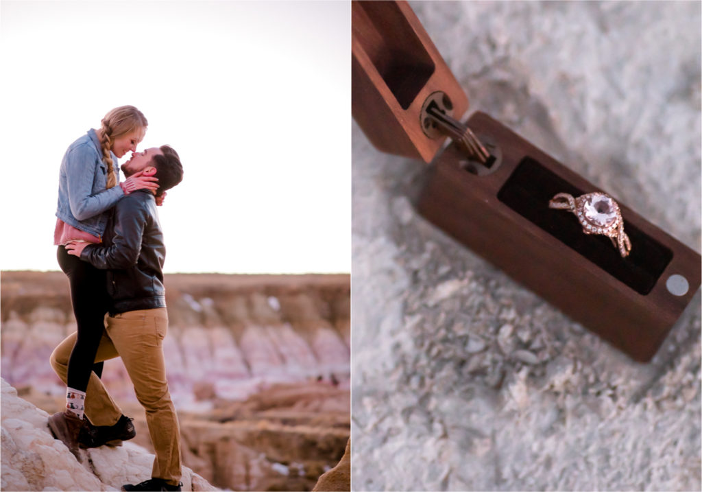 Engagement at Colorado Paint Mines in Calhan, Colorado near Colorado Springs | Britni Girard Photography Colorado Wedding Photographer, adventure engagement session with whimsical charm for two newly engaged artists | Sunset Engagement at Paint Mines