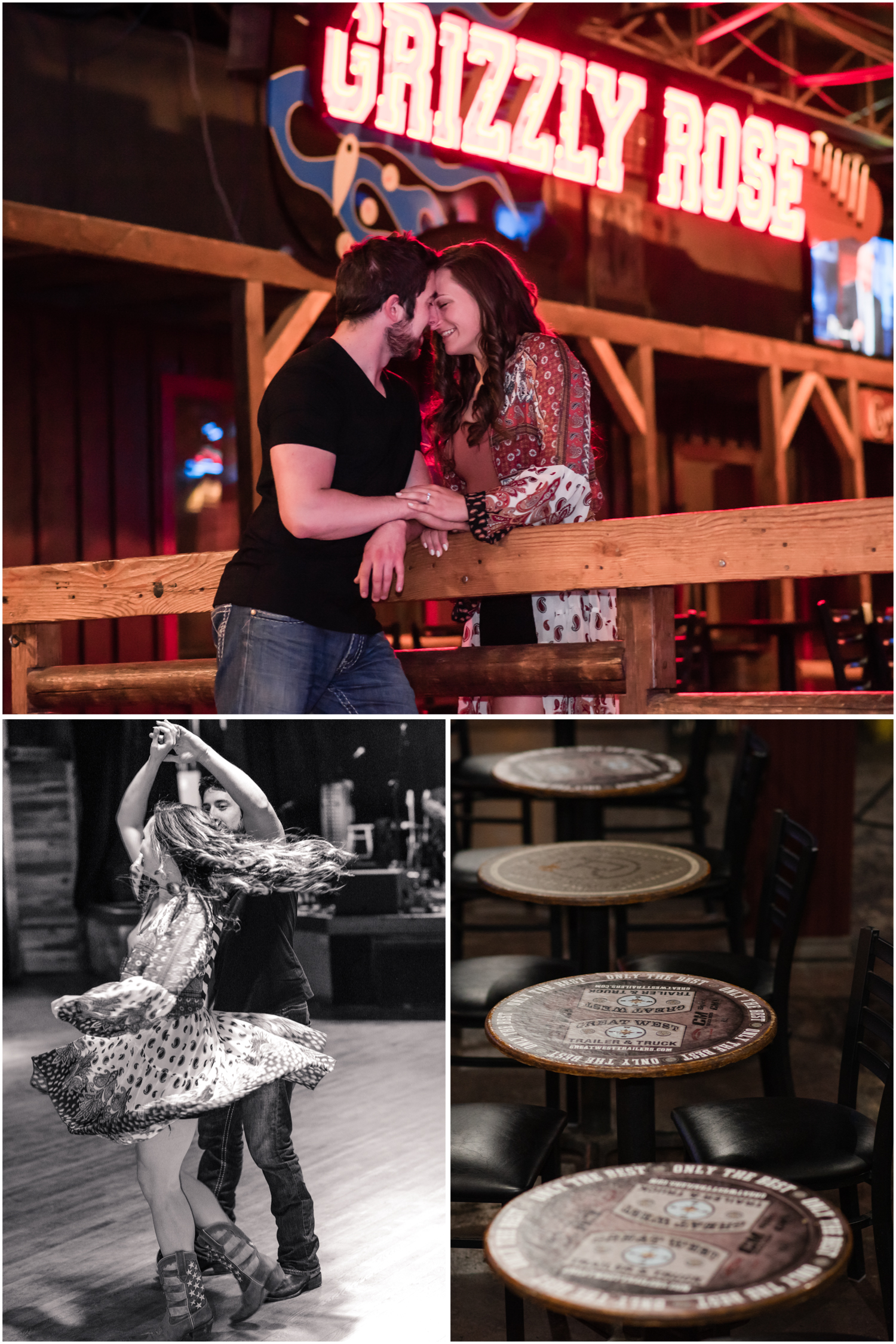 Country Themed Engagement Photos |  By  Wedding Photographer Britni Girard Photography in Denver Colorado, The Grizzly Rose Engagement, Country Dancing Engagement