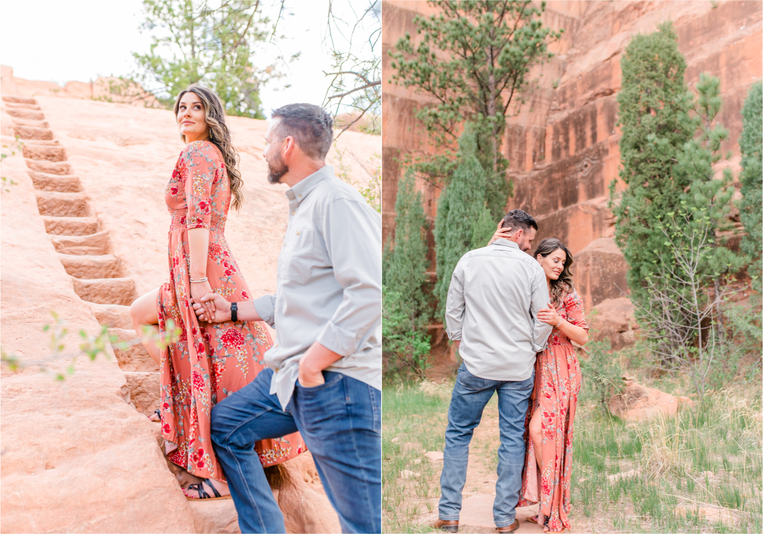 Romantic Summer Engagement at Red Rock Canyon Park in Colorado Springs | Britni Girard Photography Colorado Wedding Photographer and Videographer | Floral Dress, Green Dress, Grassy Fields, Rustic Boho Engagement