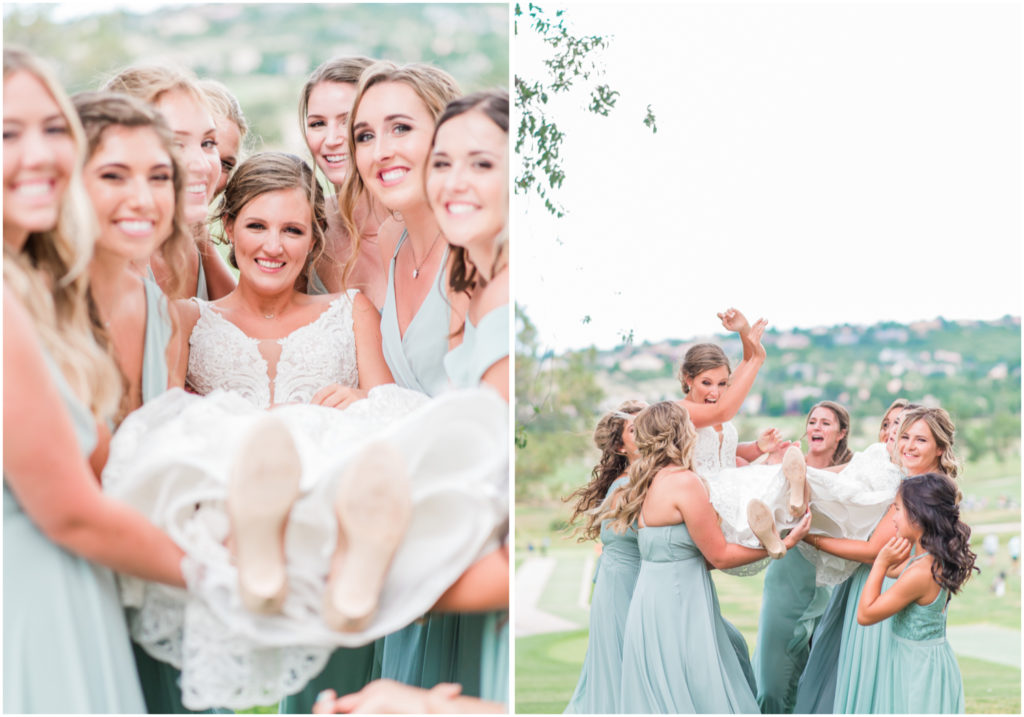 Elegant wedding on the chipping green at Cheyenne Mountain Resort | Britni Girard Photography | Colorado Wedding Photo and Video Team | Bridesmaids | Flowers by A Wildflower Florist | Hair and Makeup by The Day on Location Beauty | Dress from Brickhouse Bridal in Houston | Bridesmaids dresses from David's Bridal 