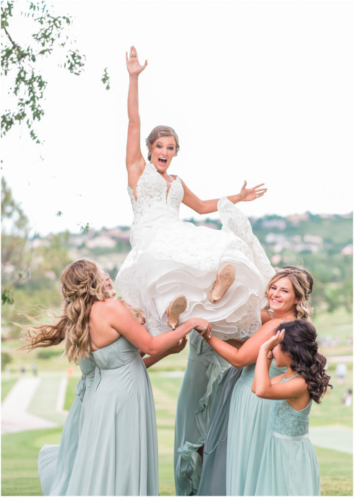Elegant wedding on the chipping green at Cheyenne Mountain Resort | Britni Girard Photography | Colorado Wedding Photo and Video Team | Bridesmaids | Flowers by A Wildflower Florist | Hair and Makeup by The Day on Location Beauty | Dress from Brickhouse Bridal in Houston | Bridesmaids dresses from David's Bridal