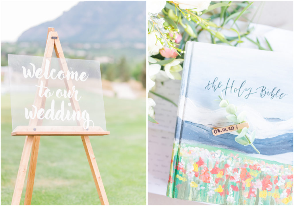 Elegant wedding on the chipping green at Cheyenne Mountain Resort | Britni Girard Photography | Colorado Wedding Photo and Video Team | Hand painted Bible gift for bride