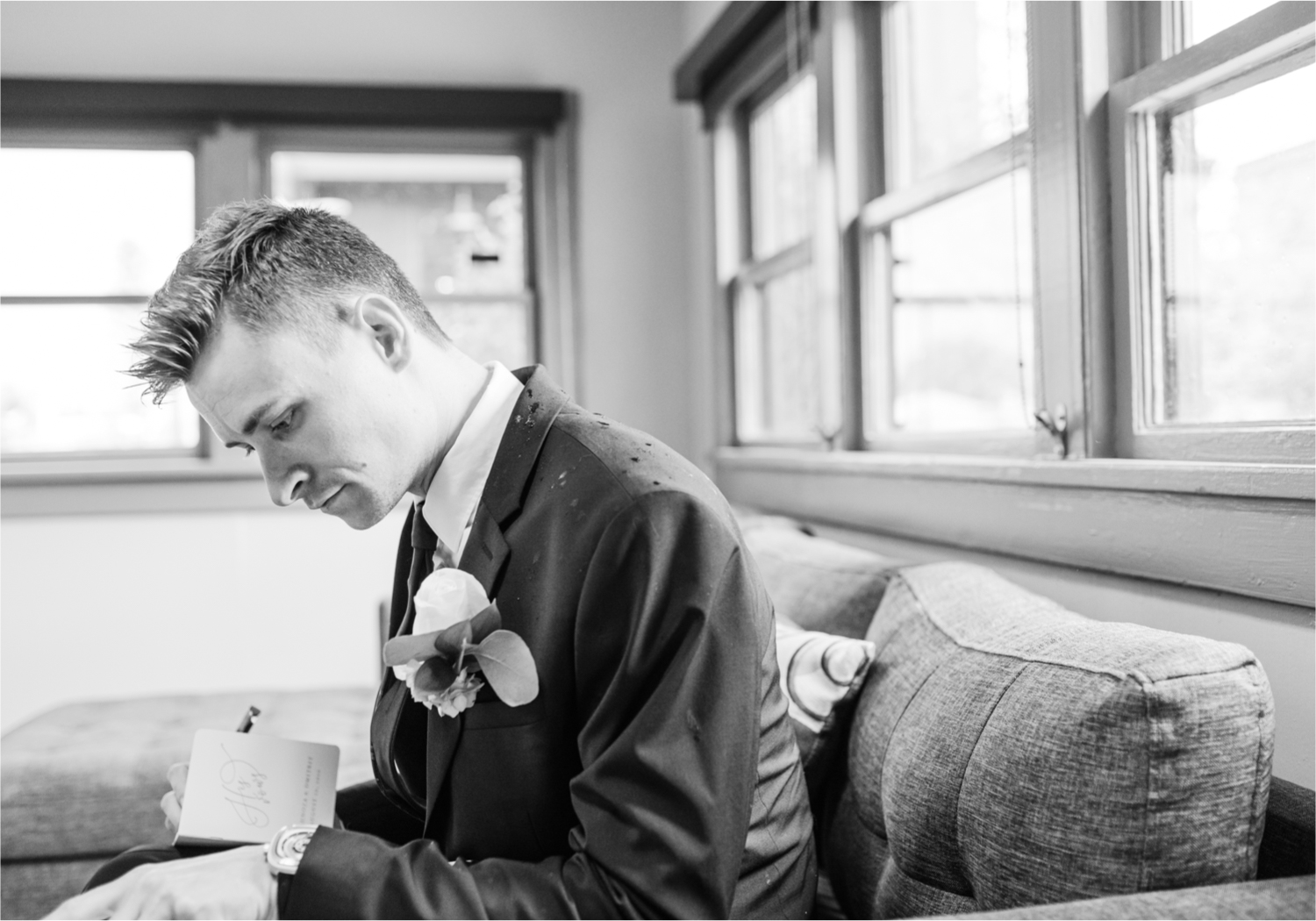 Romantic and Rustic Wedding at The Mill in Windsor | Britni Girard Photography | Colorado based wedding photography and videography team | Groom portraits | Royal Blue and White Wedding | Groomsmen attire from Express