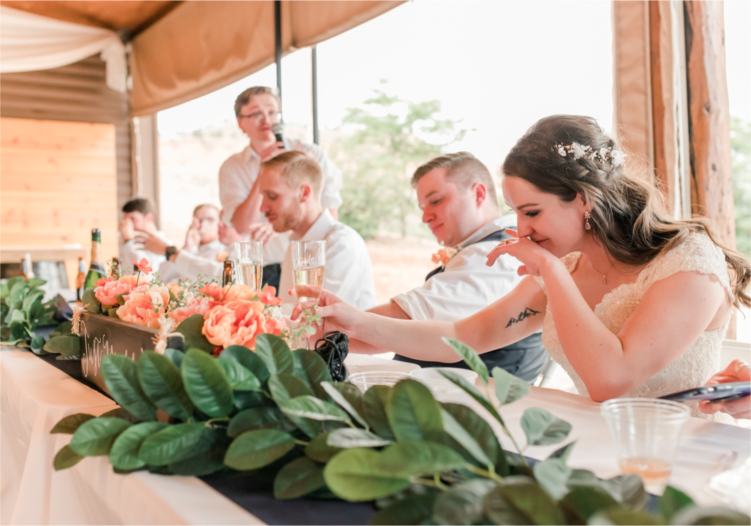 Summer Ellis Ranch Wedding in Loveland Colorado | Britni Girard Photography | Wedding Photo and Video Team | Rustic Head Table Toasts