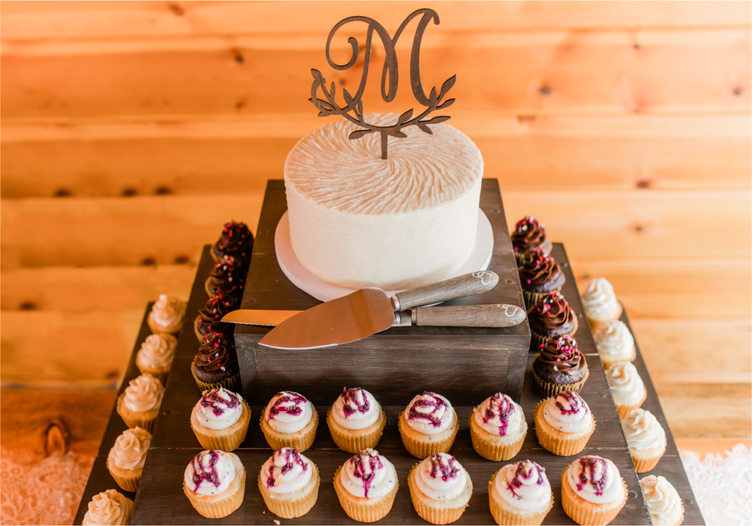 Summer Ellis Ranch Wedding in Loveland Colorado | Britni Girard Photography | Wedding Photo and Video Team | The Cupcake Gypsies Rustic Tiered Wedding Cake and Cupcakes
