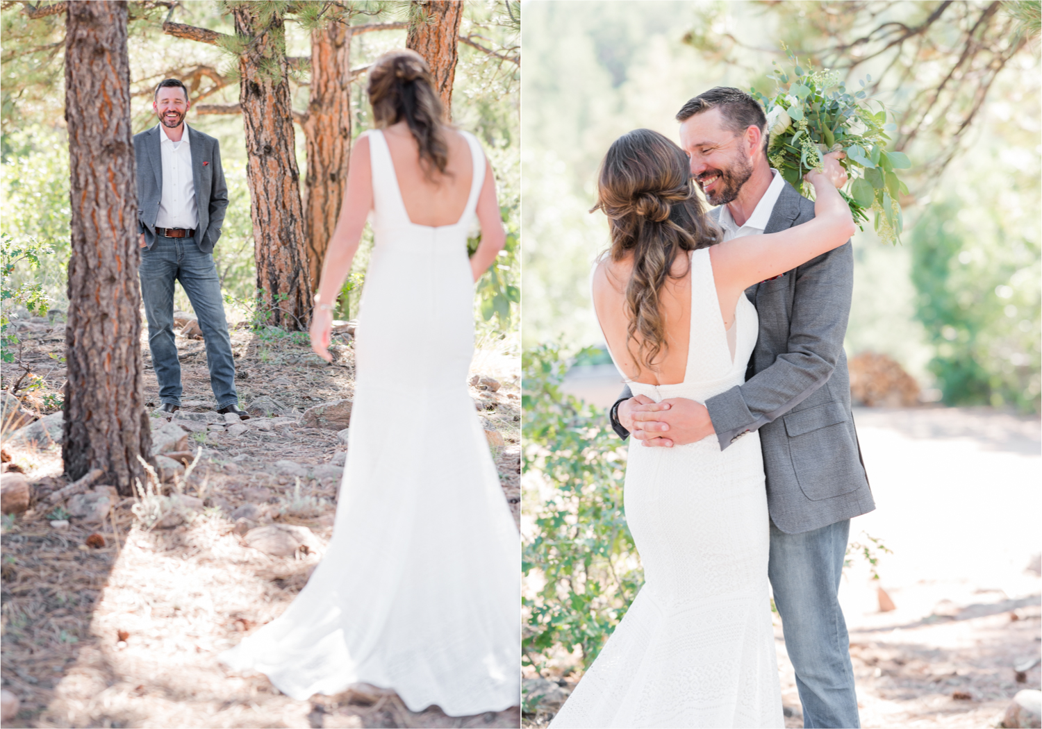 Autumn mountain wedding in Florence Colorado | Britni Girard Photography | Colorado Wedding Photo and Video Team | Mountainside Cabin for intimate wedding with rustic farm-tables and romantic details | Wedding Colors White, Dusty Rose and Sage | Florals by Skyway Creations  | Bride and Groom Portraits in the Mountains | First Look