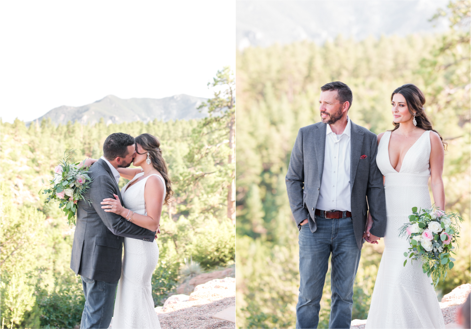 Autumn mountain wedding in Florence Colorado | Britni Girard Photography | Colorado Wedding Photo and Video Team | Mountainside Cabin for intimate wedding with rustic farm-tables and romantic details | Wedding Colors White, Dusty Rose and Sage | Florals by Skyway Creations  | Bride and Groom Portraits in the Mountains