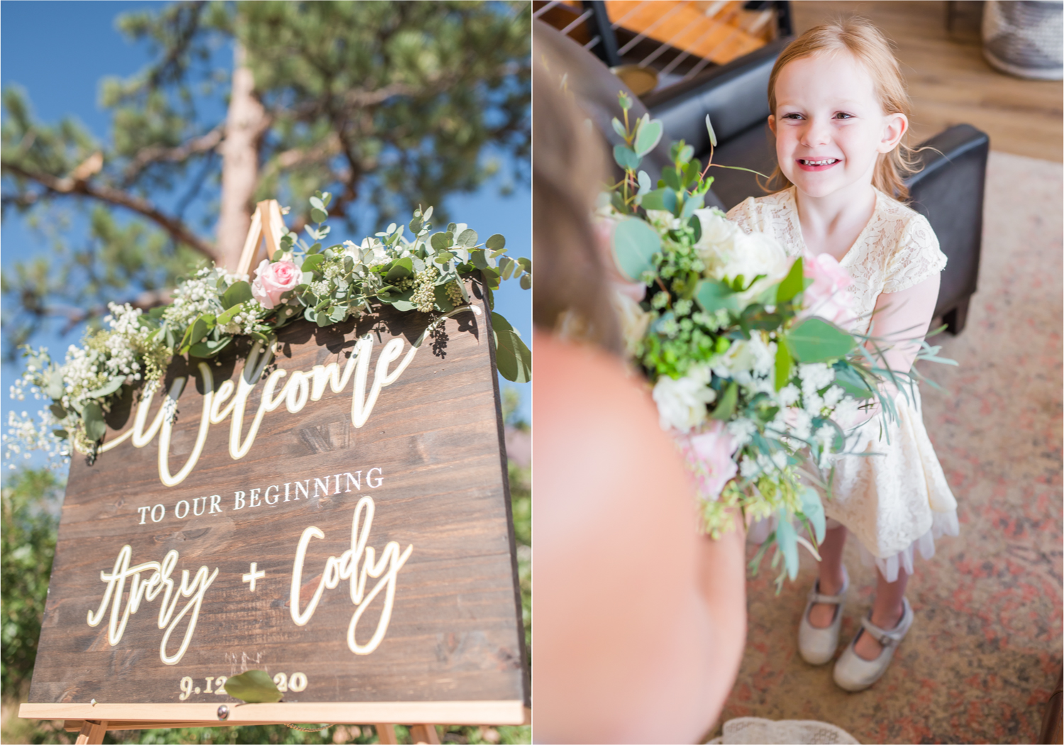 Autumn mountain wedding in Florence Colorado | Britni Girard Photography | Colorado Wedding Photo and Video Team | Mountainside Cabin for intimate wedding with rustic farm-tables and romantic details | Wedding Colors White, Dusty Rose and Sage | Florals by Skyway Creations 