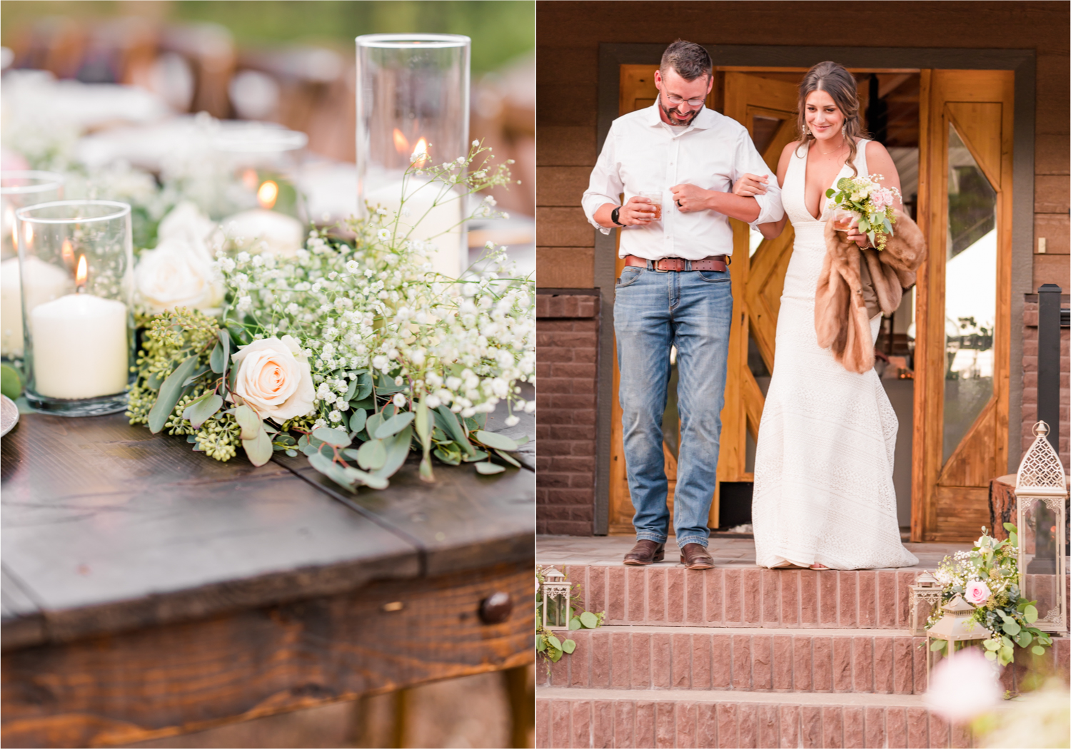 Autumn mountain wedding in Florence Colorado | Britni Girard Photography | Colorado Wedding Photo and Video Team | Mountainside Cabin for intimate wedding with rustic farm-tables and romantic details | Bride with fur coat