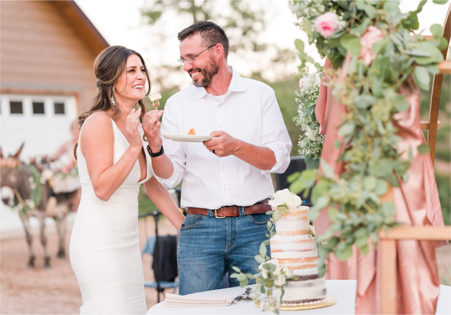 Autumn mountain wedding in Florence Colorado | Britni Girard Photography | Colorado Wedding Photo and Video Team | Mountainside Cabin for intimate wedding with rustic farm-tables and romantic details | 3 tiered cake by Sugar Plum Cake Shoppe White, Dusty Rose and Sage