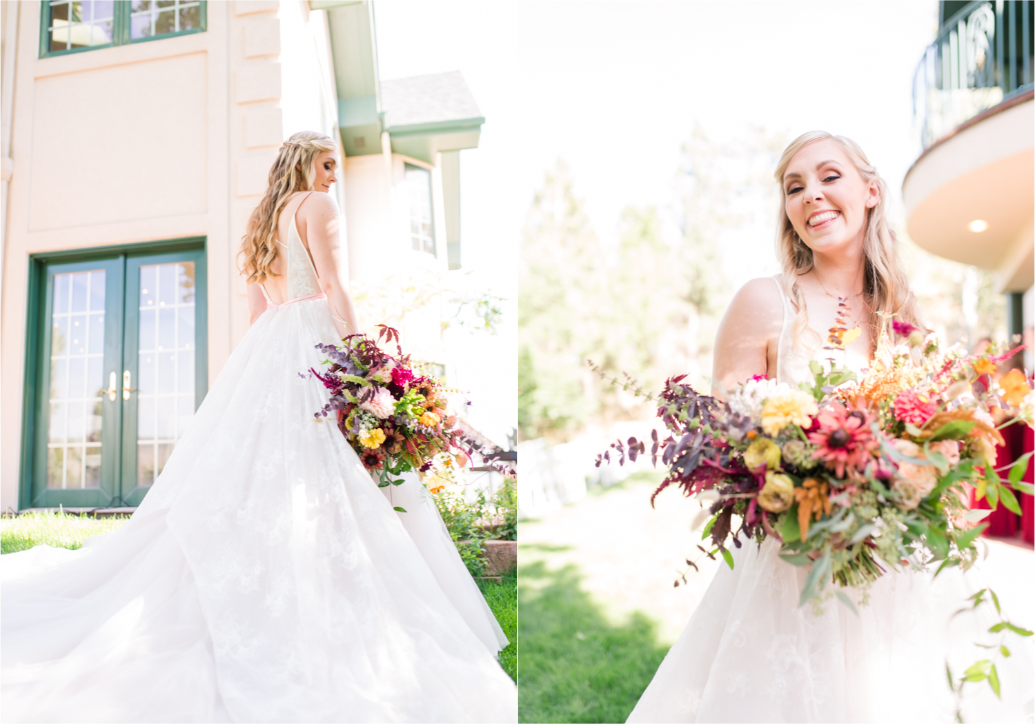 Romantic Whimsical Wedding at the Lionscrest Manor in Lyons, CO | Britni Girard Photography - Wedding Photo and Video Team | Rustic Fall Decor mixed in Burgundy, Blush, Gold and Sage | Wedding Dress from Anna Be Bridal by Hailey Paige | Hair and Makeup by Glam 5280 Chaundra Revier | Florals by Aflorae