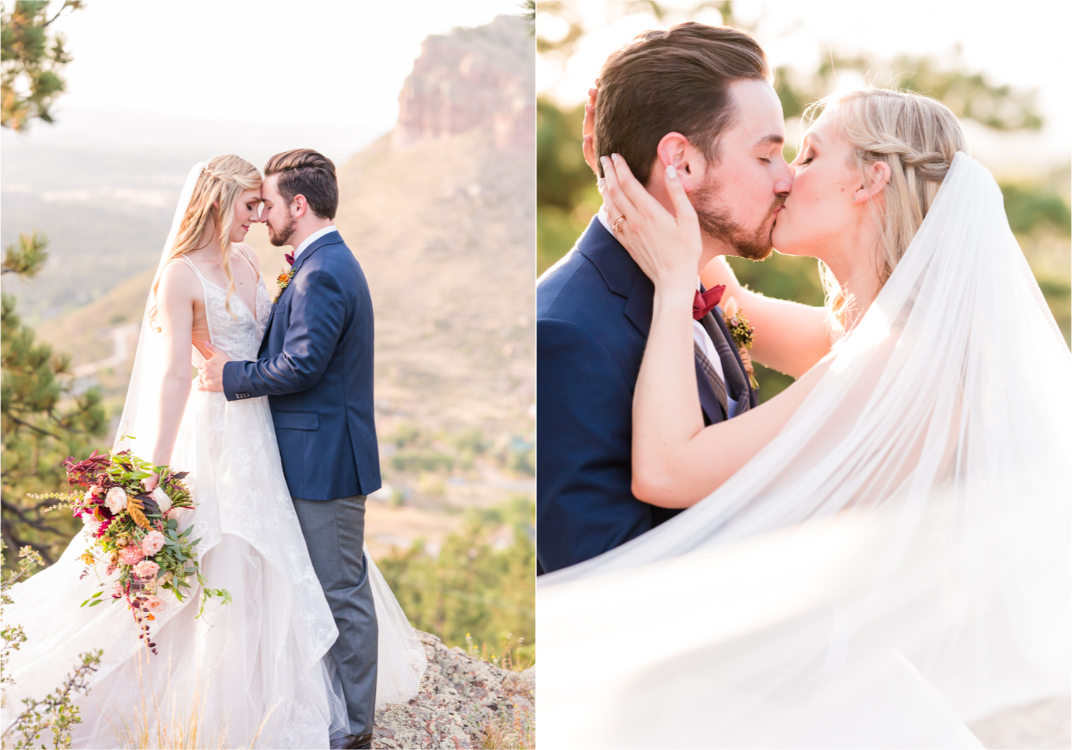 Romantic Whimsical Wedding at the Lionscrest Manor in Lyons, CO | Britni Girard Photography - Wedding Photo and Video Team | Rustic Fall Decor mixed in Burgundy, Blush, Gold and Sage | Groom in Custom Suit from Jos. a Banks | Romantic Bride and Groom Portraits in the rocky mountains | Wedding Dress from Anna Be Bridal by Hailey Paige | Hair and Makeup by Glam 5280 Chaundra Revier | Florals by Aflorae | Fine Art Wedding Photography