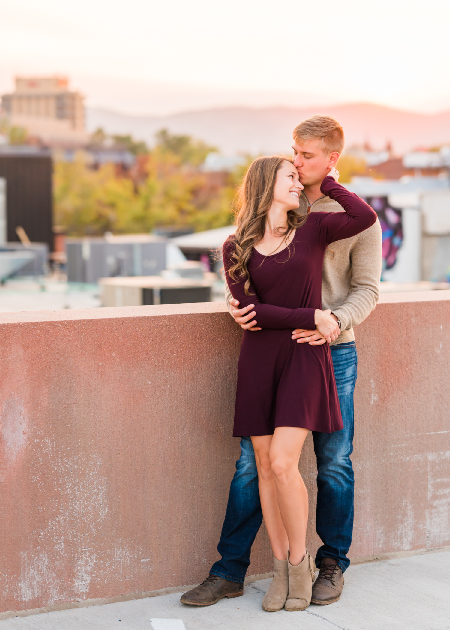 Fall Engagement in Old Town Fort Collins | Britni Girard Photography | Colorado Wedding Photography and Videography | Husband and Wife Team | Rooftop Sunset Engagement | with Rocky Mountains