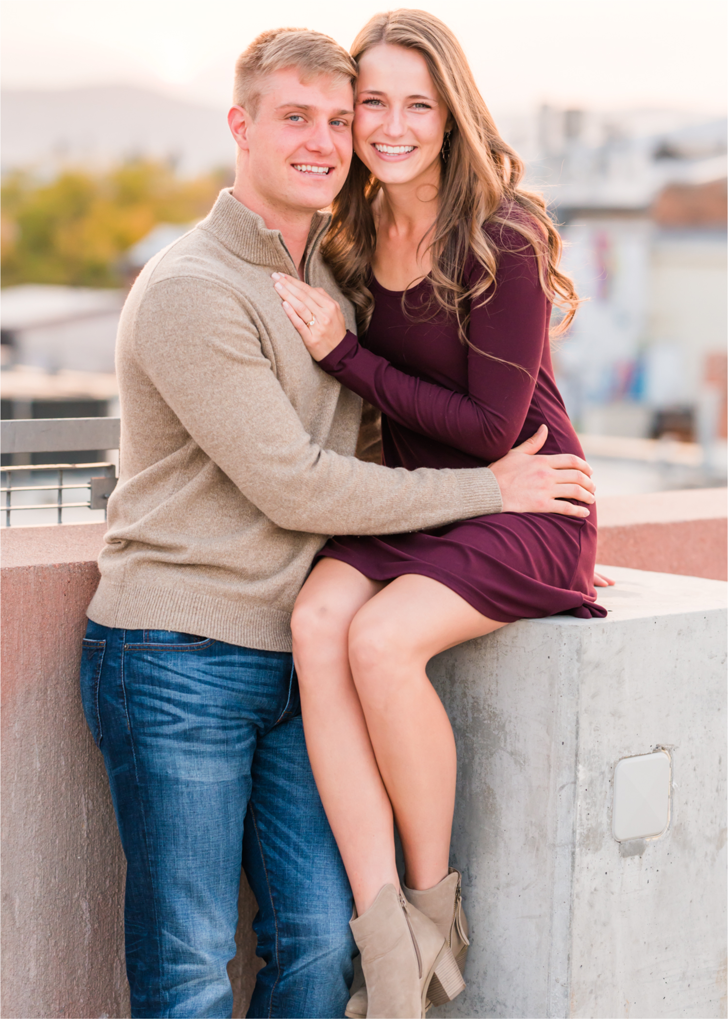 Fall Engagement in Old Town Fort Collins | Britni Girard Photography | Colorado Wedding Photography and Videography | Husband and Wife Team | Rooftop Sunset Engagement | with Rocky Mountains