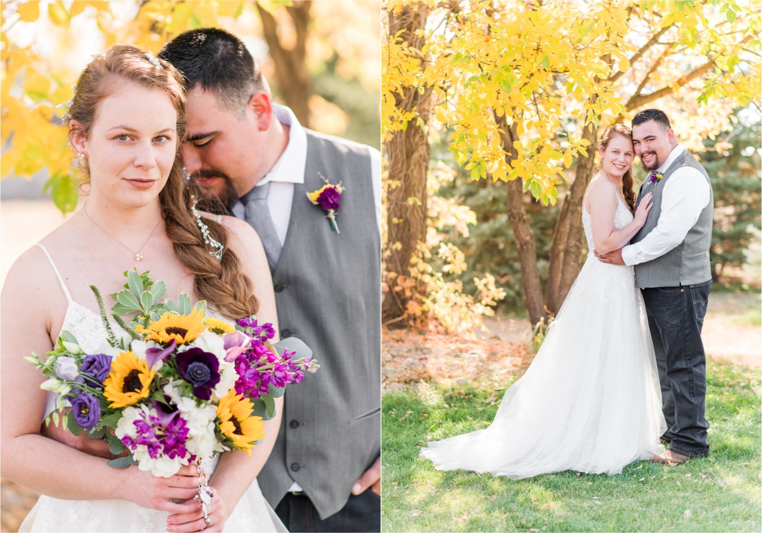 Rustic Fall Wedding at country home overlooking longs peak | Britni Girard Photography | Colorado Wedding Photography and Videography team | Fall colors, country fences leading to mountain views | Relaxed DIY wedding with elegant charm | Florals by Tahnee Wydra | Brides Dress from Abeille Bridal | Best Event Rentals