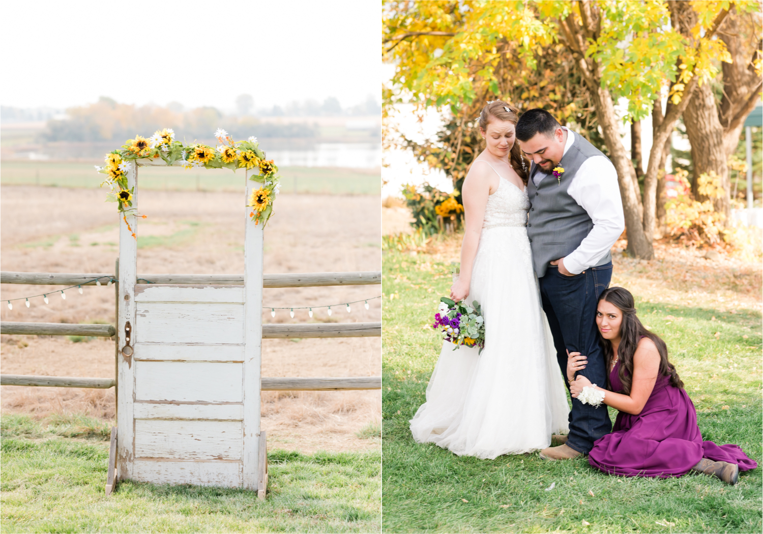 Rustic Fall Wedding at country home overlooking longs peak | Britni Girard Photography | Colorado Wedding Photography and Videography team | Fall colors, country fences leading to mountain views | Relaxed DIY wedding with elegant charm | Florals by Tahnee Wydra | Brides Dress from Abeille Bridal | Best Event Rentals