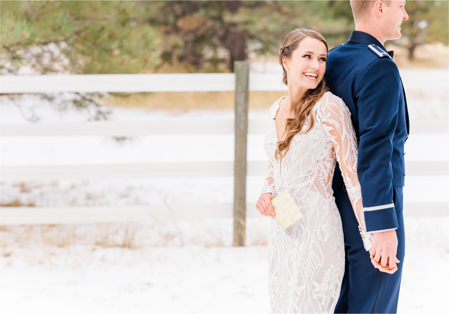 Winter Wonderland Wedding in Colorado Springs | Britni Girard Photography Colorado Wedding Photography and Film Team | Snow covered mountains and Christmas just a few days away | Annika + John's Nostalgic Winter Wedding | Bride's Dress iDream Bridal Essence of Australia | Air Force Academy | First Look in Snow and Bride and Groom Letters back to back