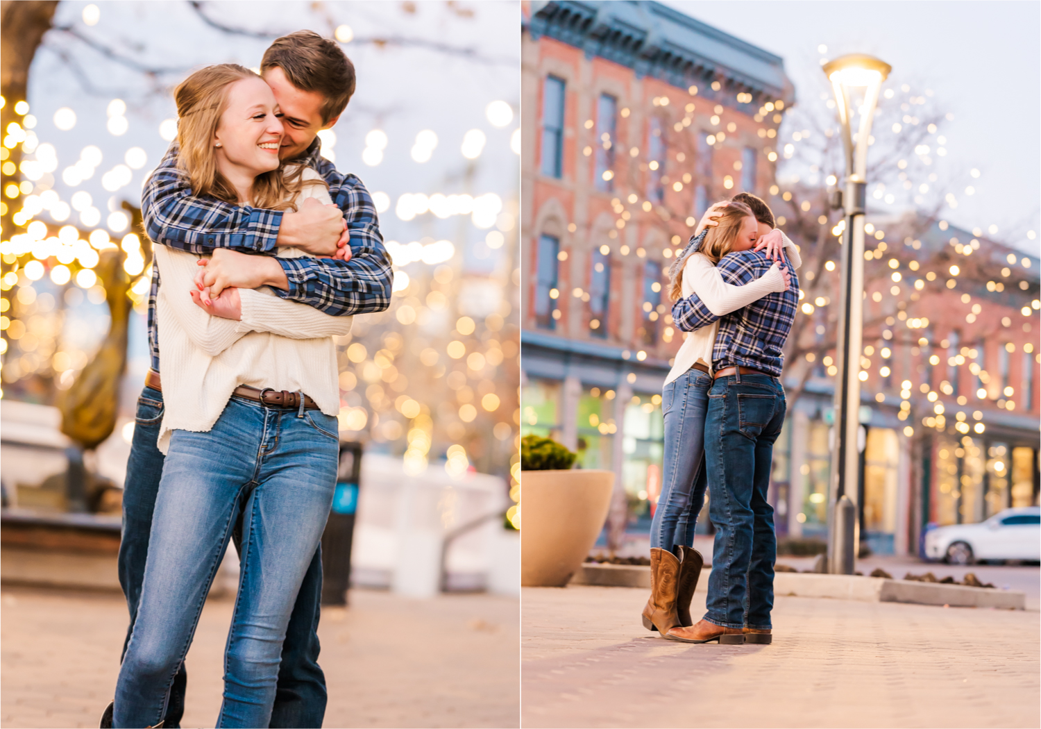Winter Engagement in Old Town Fort Collins | Colorado Wedding Photographer and Videographer | Britni Girard Photography | Wedding and Engagement Films | Dancing, twinkle lights and Christmas in Old Town Square