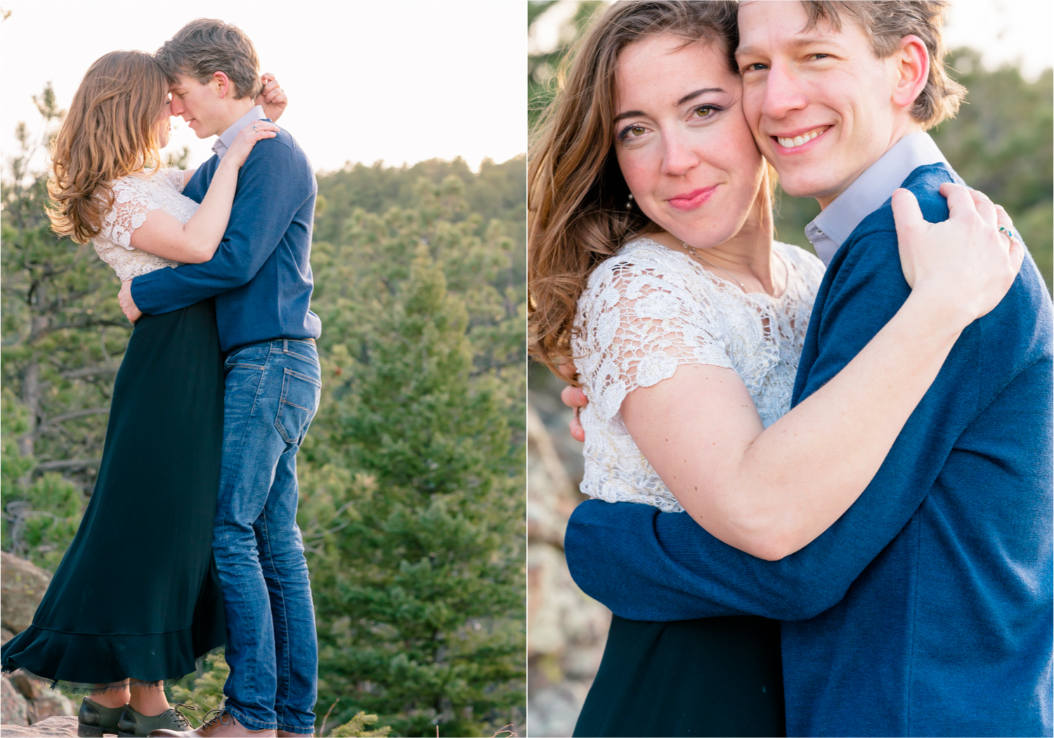 Winter Engagement on Lookout Mountain in Golden Colorado | Britni Girard Photography | Destination Photo and Video Team | Epic views of Golden, dreamy sunsets, dancing and snuggles.  A sweet couple shares time of prayer together during their romantic engagement session.