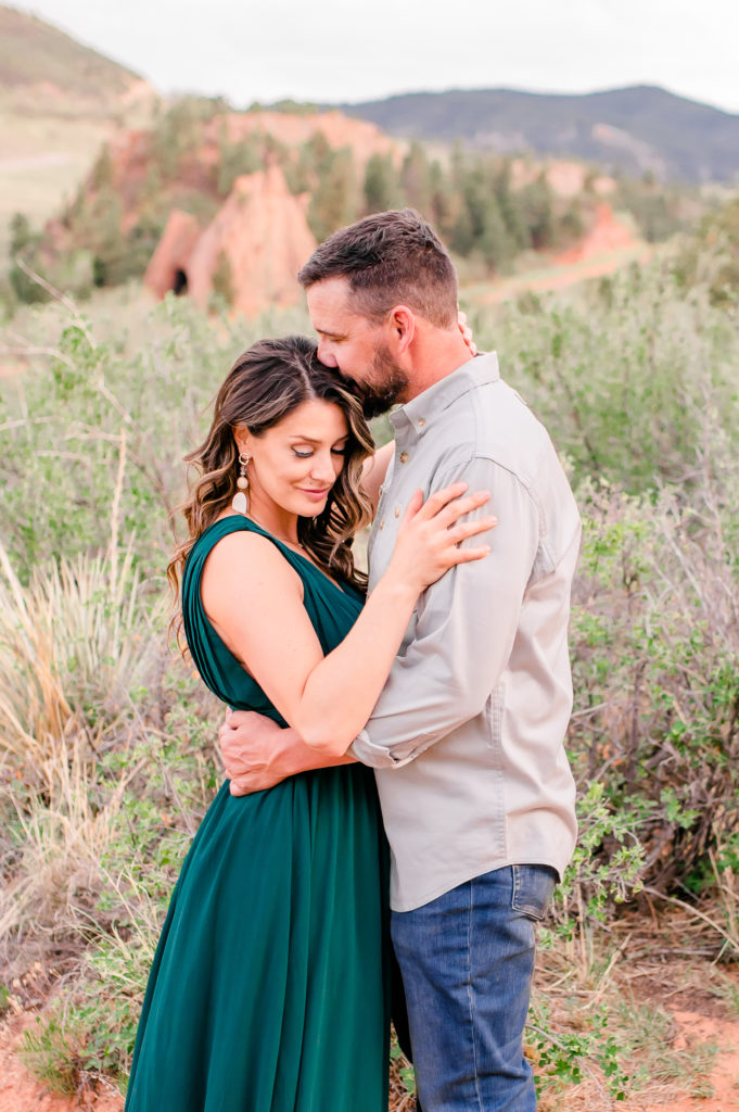 Flowy emerald dress for engagements in mountains | Britni Girard Photography - Colorado Wedding Photographer and Video Team | Colorado Springs Garden of the Gods engagement photographer
