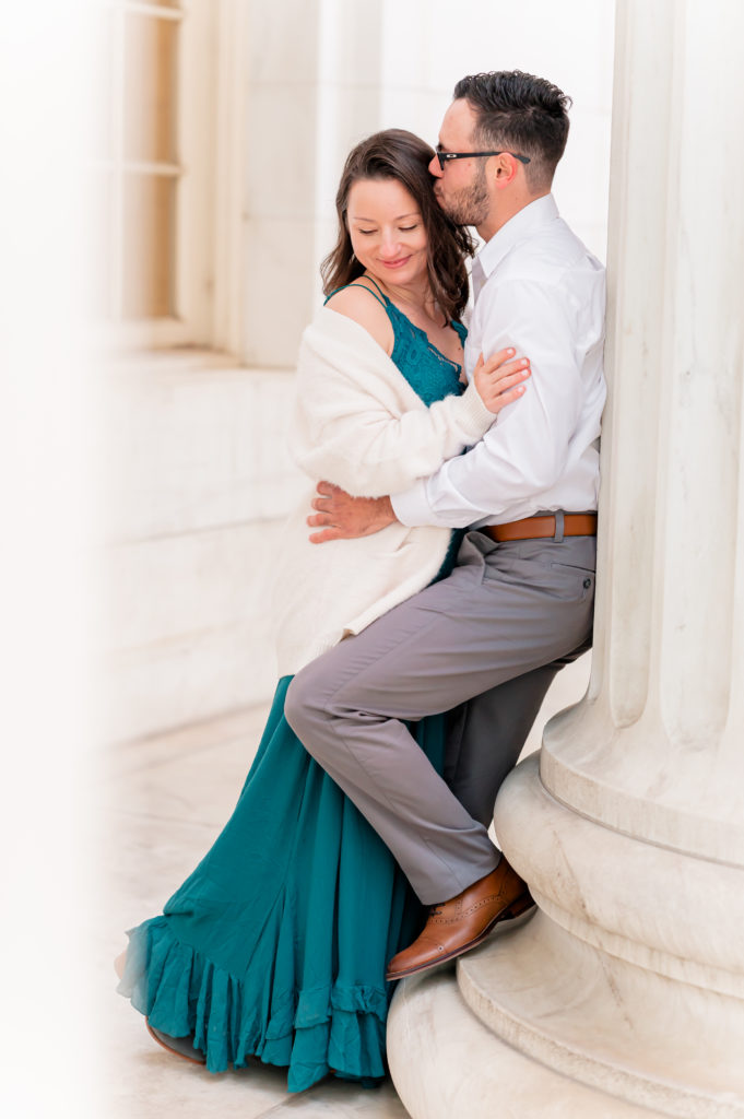 Free People Teal Dress for Engagement Photos | Britni Girard Photography - Colorado Wedding Photographer and Video Team | Downtown Denver Engagement Photographer at Courthouse | Engagement session