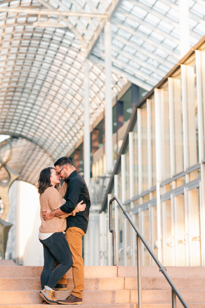 Casual and Cozy outfits for sunset engagement at DCPA | Britni Girard Photography - Colorado Wedding Photographer and Video Team | Downtown Denver Engagement Photographer